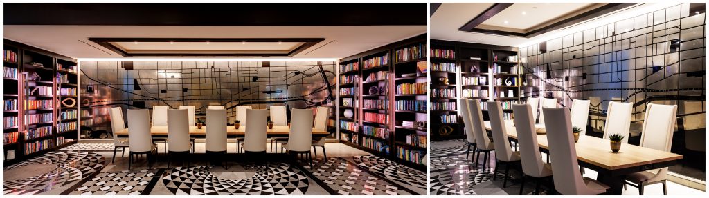 Front view and side view of lobby library