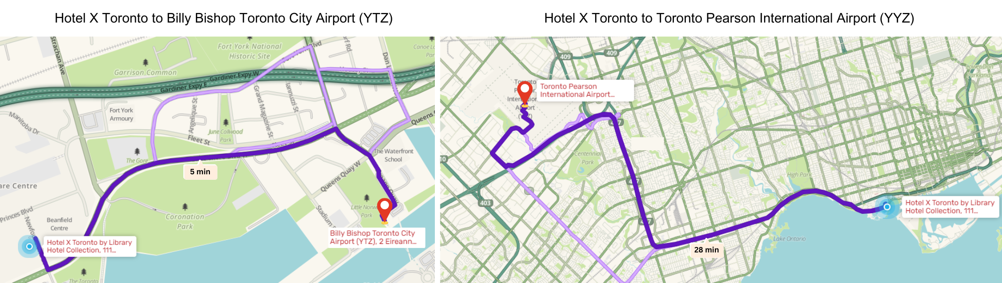 Hotel X Toronto to Billy Bishop and Toronto Pearson International Airport